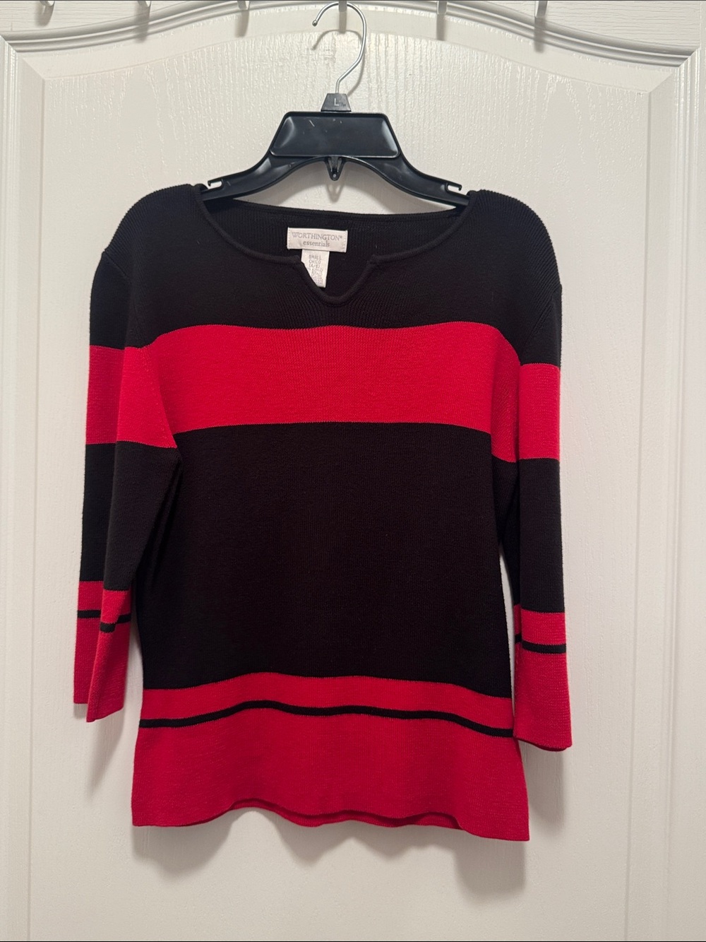 Worthington Black & Red Wide Stripe Crewneck Sweater - Women’s Size S